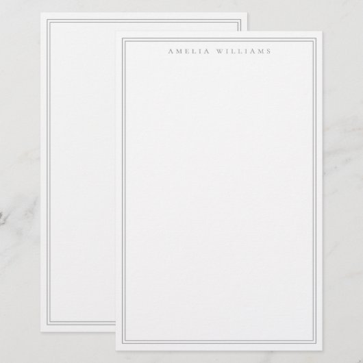 Minimalistisch-graue Monogramm-Zwei-Grenze Briefpapier (Vorne/Hinten)