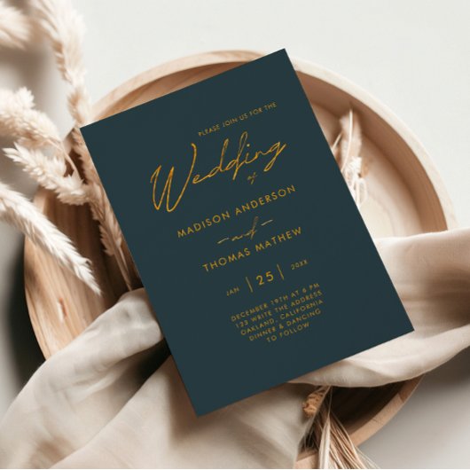 Minimalistisch-Gray-Gold-Hochzeit Einladung