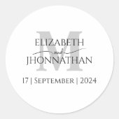 Minimalistisch-Gray-Monogramm-Hochzeit Runder Aufkleber (Vorderseite)