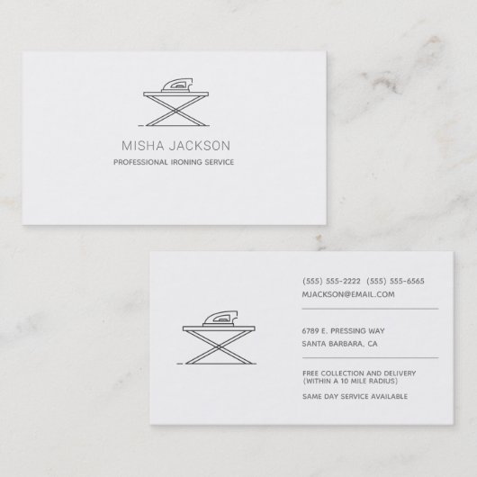Minimalistisch Gray White Beruflich Bügelwäsche Visitenkarte (Vorne/Hinten)