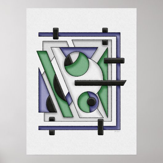 Minimalistisch Green Blue Bauhaus Abstrakt Poster (Vorne)