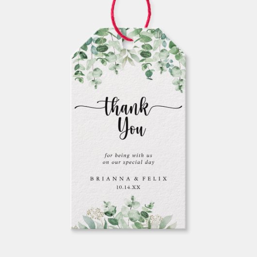Minimalistisch Green Eucalyptus Wedding Vielen Dan Geschenkanhänger (Vorderseite)