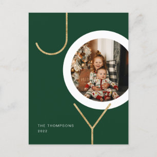 Minimalistisch Green Glitzer Gold JOY Foto Holiday Postkarte
