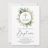 Minimalistisch Green Gold Botanical Greenerie Tauf Einladung (Vorderseite)