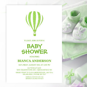 Minimalistisch Green Hot Air Ballon Babydusche Einladung