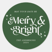 Minimalistisch Green Merry & Bright Christmas Runder Aufkleber (Vorderseite)