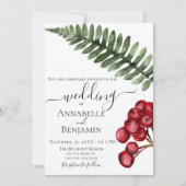 Minimalistisch Green und Berry Floral Ferns Weddin Einladung (Vorderseite)