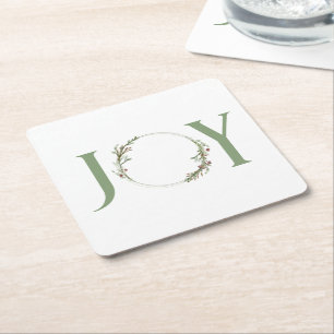 Minimalistisch Green Watercolor Wreath Freude Weih Rechteckiger Pappuntersetzer