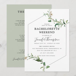 Minimalistisch Greenery Bachelorette Wochenende Einladung