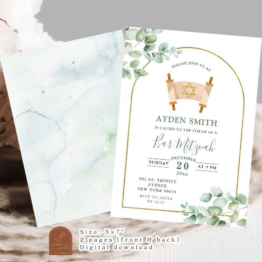 Minimalistisch Greenery Bar Mitzvah Einladung