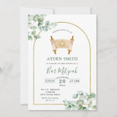 Minimalistisch Greenery Bar Mitzvah Einladung (Vorderseite)