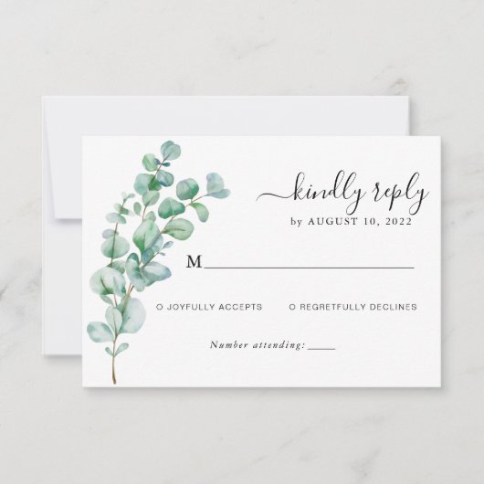 Minimalistisch Greenery Bloral Eucalyptus Wedding RSVP Karte (Vorderseite)