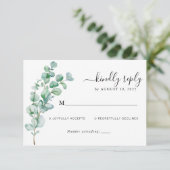 Minimalistisch Greenery Bloral Eucalyptus Wedding RSVP Karte (Stehend Vorderseite)