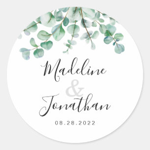 Minimalistisch Greenery Bloral Eucalyptus Wedding Runder Aufkleber