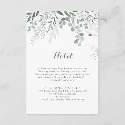 Minimalistisch Greenery Eucalyptus Hotel Begleitkarte (Vorderseite)
