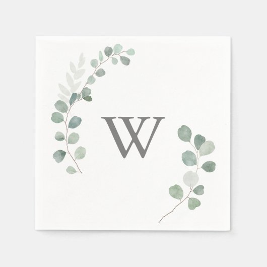 Minimalistisch Greenery Eucalyptus Monogram Weddin Serviette (Vorderseite)