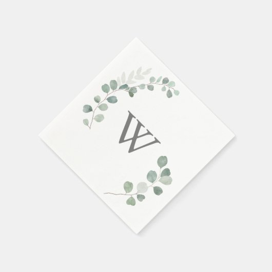 Minimalistisch Greenery Eucalyptus Monogram Weddin Serviette (Ecke)