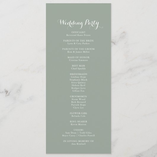 Minimalistisch Greenery Eucalyptus Wedding Program Programm (Rückseite)