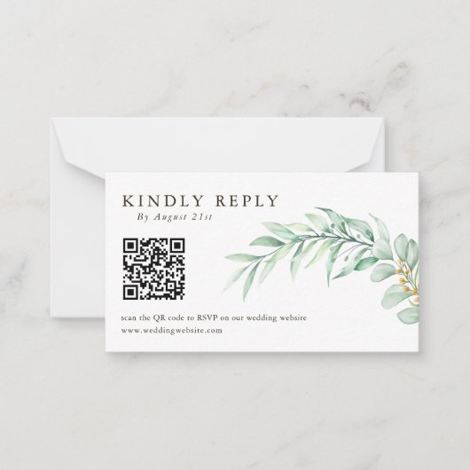Minimalistisch Greenery Foliage QR CODE Wedding RS Mitteilungskarte (Vorderseite)