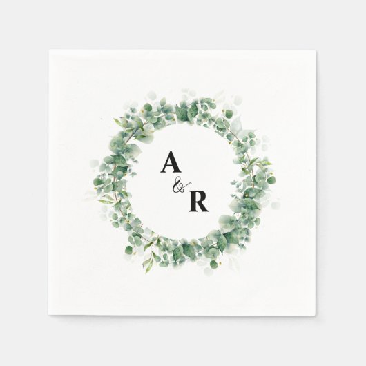 Minimalistisch Greenery Monogram Wedding Paper Serviette (Vorderseite)