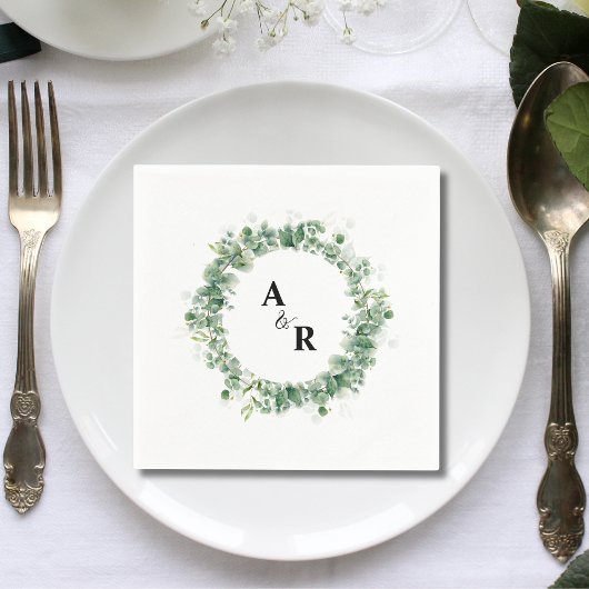 Minimalistisch Greenery Monogram Wedding Paper Serviette