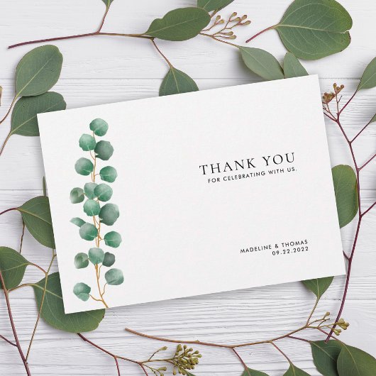 Minimalistisch Greenery Watercolor Blätter Hochzei Dankeskarte