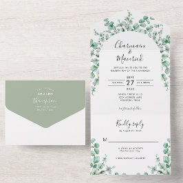 Minimalistisch Greenery Watercolor Eukalyptus Wedd All In One Einladung