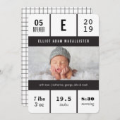 Minimalistisch Grid Baby Stats Foto Design Birth Ankündigung (Vorne/Hinten)