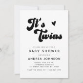 Minimalistisch Groovy Retro Twins Heart Baby Dusch Einladung (Vorderseite)