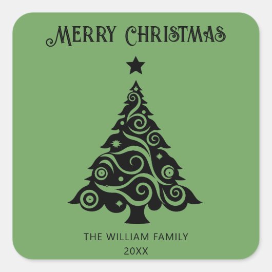 Minimalistisch Grün frohe Weihnachtsbaumfeiertage Quadratischer Aufkleber (Vorderseite)