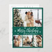 Minimalistisch-grün-weiß-4-Fotocollage Weihnachten Postkarte (Vorne/Hinten)