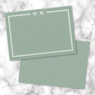 Minimalistisch-Grün-Zwei-Bänder-Monogramm Mitteilungskarte