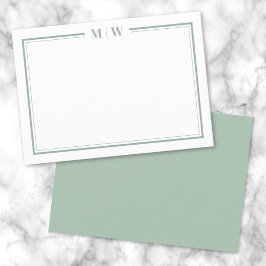 Minimalistisch-Grün-Zwei-Bänder-Monogramm Mitteilungskarte