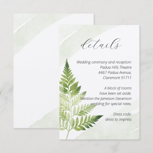 Minimalistisch grüne Fern Begleitkarte (Vorne/Hinten)