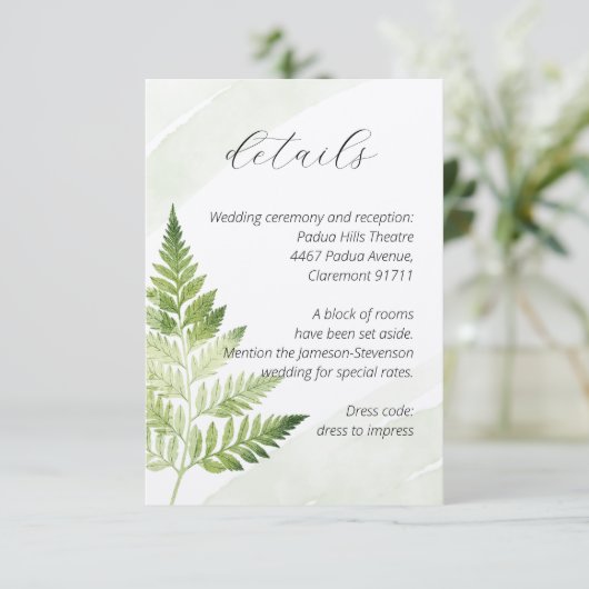 Minimalistisch grüne Fern Begleitkarte (Stehend Vorderseite)