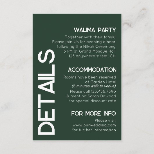 Minimalistisch-grüne Weißtypografie - Hochzeitsdet Begleitkarte (Vorderseite)