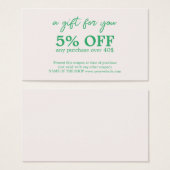 Minimalistisch-grüner weißer Coupon (Vorne & Hinten)