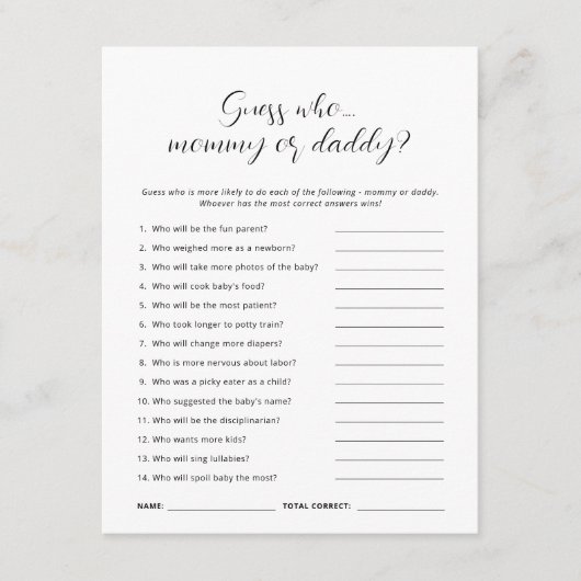 Minimalistisch Guess Who Mama Vater Baby Shooting Einladung (Vorderseite)