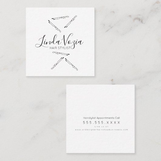 Minimalistisch Hair Salon Schwarz-weiß Quadratische Visitenkarte (Vorne/Hinten)