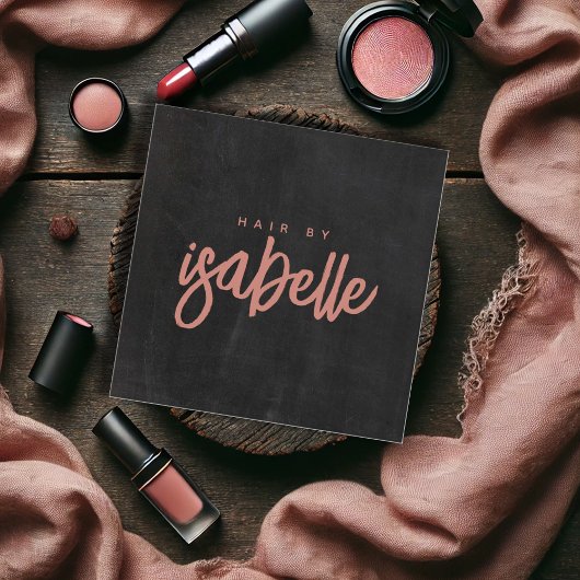 Minimalistisch Hair Stylist Dusty Pink Script Blac Quadratische Visitenkarte