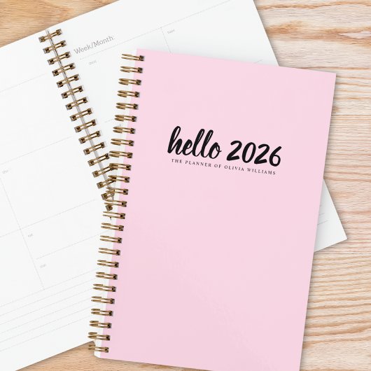 Minimalistisch Hallo 2026 Rosa Planer