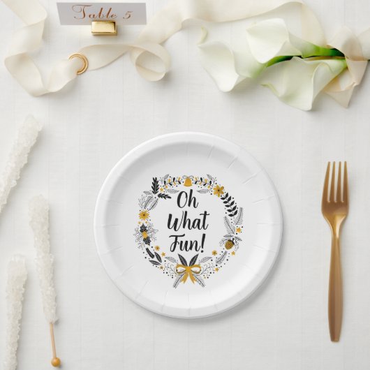 Minimalistisch handgezeichnet Oh What Fun Christma Pappteller (Hochzeit)