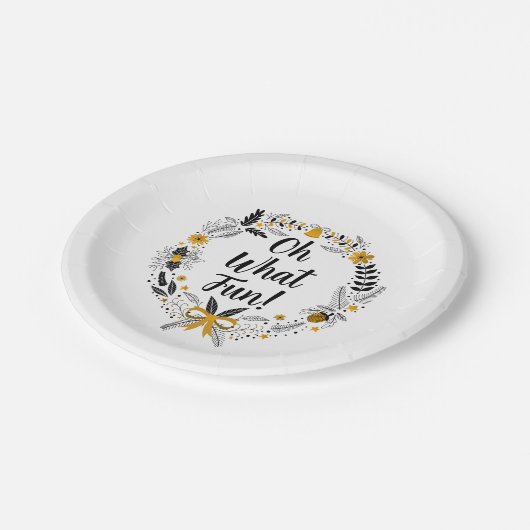 Minimalistisch handgezeichnet Oh What Fun Christma Pappteller (Schrägansicht)