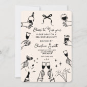 Minimalistisch handgezeichnete Silvesterparty Einladung (Vorderseite)