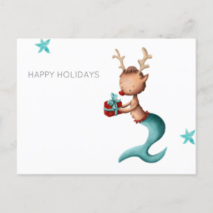 Minimalistisch Happy Holidays mit Reindeer Mermaid Feiertagspostkarte