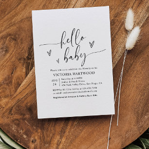 Minimalistisch Heart Script Hello Baby Dusche Einladung