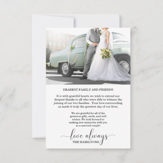 Minimalistisch Heart Script Wedding Foto Dankeskarte (Rückseite)