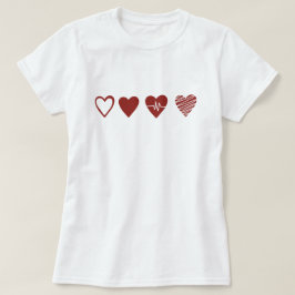 Minimalistisch Heartbeat EKG Line Art Four Hearts T-Shirt