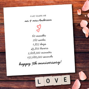 Minimalistisch Hearts Happy 5. Hochzeitstag Karte