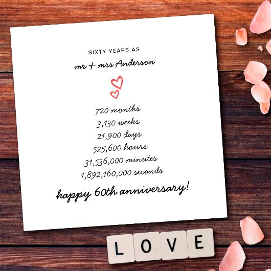 Minimalistisch Hearts Happy 60. Hochzeitstag Karte